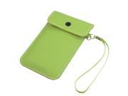 Press Stud Button Green Faux Leather Cellphone Pouch Bag Case w Strap