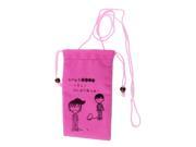 Cartoon Boys Prints Flannel Bag Drawstring Closure Mobile Phone Pouch Light Pink