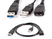 USB 3.0 A Male to USB 2.0 Male Micro B Male Y Data Cable Black 60cm for HDD