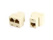 2 Pcs Beige Plastic RJ45 to 2 RJ45 Network Cable Adapter