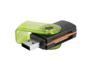 Black Green Swiveling Cover All In One USB 2.0 TF Mini SD Card Reader Memory