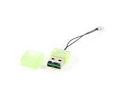 Plastic Case USB 2.0 Port Micro SD Card Reader Clear Green w Strap