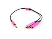 Unique Bargains 3.5mm 1 Male to 2 Female Splitter Cable Adapter Connector Fuchsia 9.6 Long
