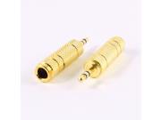 2 Pcs 3.5mm Male to 6.35mm Female Gold Tone Metal Audio Adapter Converter