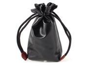Black Faux Leather Drawstring Camera Lens Pouch Case Protector Bag Size M