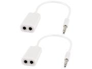 3.5mm Dual Female to Male Speaker Audio Cable Adapter White 18cm 2 Pcs