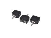 3 Pcs Black DC 3.5mm Male Plug to Dual Female Socket Adpater Connector