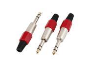 3 Pcs Red 6.35mm 1 4 Stereo Male Plug Audio Cable Adapter Connector