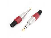 Unique Bargains 2 Pcs 6.35mm Stereo Male Plug Jack Adapter Audio Cable Connector Red