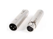 2 Pcs Female to Male XLR 3 Pin Microphone Plug Adapter Black Silver Tone