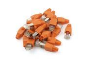 20 Pcs Gold Plated 8P8C Cat6 RJ45 Crystal Cover Modular Plug w Orange Boot Cap