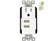 Dual USB Charger with 15A TR Outlet. 4.8A High Speed TOPGREENER TU11548A W USB Outlet