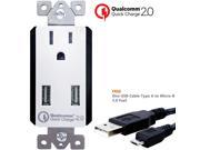 QC2.0 USB Charger Wall Outlet. Quick Charge 2.0 Dual USB Charger for Samsung Galaxy Google Nexus Motorola Droid Micro B USB Cable Included. TOPGREENER TU1152