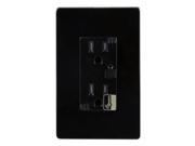 Enerwave ZW15R Z Wave Wireless 120VAC 15A Temper Resistant TR Duplex Receptacle with Two Free Wall Plates Black