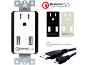 TOPGREENER Quick Charge 3.0 Dual USB Wall Charger Outlet 15A TR Receptacle USB Charger W USB Cable 2 QC3.0 Ports Hub for LG G5 HTC 10 Nexus Iphones Ipad