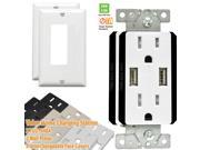 TOPGREENER 2 PK USB Charger Wall Outlet with 15A Duplex Tamper Resistant TR Receptacle 4.8A High Speed Dual USB Wall Outlet TU21548A W White
