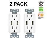 TOPGREENER 2 PK USB Charger Wall Outlet TR Receptacle Dual 2.1A USB Outlet with Duplex 15A Tamper Resistant Receptacle TU2152A W White
