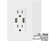 10 PK TOPGREENER USB Charger Wall Outlet with 15A Duplex Tamper Resistant TR Receptacle 4A High Speed USB Outlet TU2154A W White