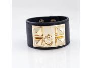 Wholesale Gold Color Alloy Spikes Punk Colorful Pu Leather Bracelet and Bangle for Women