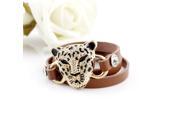 New Design Costume Jewelry Gold Color Alloy Leopard Head Colorful Leather Twined Bracelets and Bangles