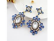 Fashion Designer Jewelry Gold Color Alloy Graceful Charming Blue Hollow Out Imitation Crystal Rhinestone Flower Dangle Earrings