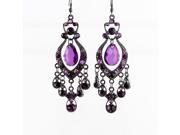 New 2014 Hot Selling Graceful Black Alloy Purple Imitation Gemstone Long Statement Earrings for Women