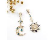 Designer Jewelry Fashion Jewelry 2014 Gold Color Alloy Hollow Out Moon and Sun Colorful Imitation Crystal Enamel Drop Earrings
