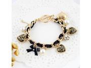 Graceful charming delicated alloy leopard heart bowknot big imitation pearls multi elements chain handmade charms bracelet