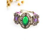 Vintage Jewelry New Design Hot Selling Antique Gold Color Alloy Green Rhinestone Purple Enamel Chain Bracelets and Bangles