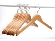J.S. Hanger Solid Beech Wooden Coat Jacket Hangers Set of 10 Wood Clothes Hangers with Polished Nickel Plated Hook Natural Finish