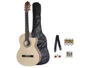 ADM Full Size Cutaway Classical Electric Nylon Strings Guitar Package Gig Bag Strap Strings Pitch Pipe and Picks Included Natural Gloss 4 4 Size