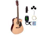 Trendy 41 Inch Full Size Cutaway 6 Steel String Spruce Beginner Acoustic Guitar Package with Clip On E Tuner Extra Strings Strap Picks and Polishing Cloth N