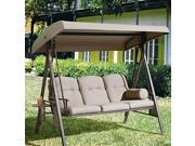 Abba Patio 3 Seat Outdoor Polyester Canopy Porch Swing Hammock with Steel Frame and Adjustable Canopy Taupe