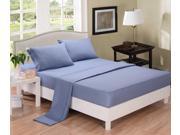 Honeymoon Brushed Microfiber Solid 4PC Sheet sets Parallel stripe Embroidery Queen Blue