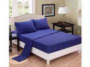 Honeymoon Brushed Microfiber Solid 4PC Sheet sets Parallel stripe Embroidery Full Navy Blue