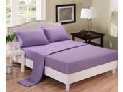 Honeymoon Brushed Microfiber Solid 4PC Sheet sets Parallel stripe Embroidery Full Purple