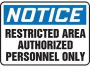 Accuform Signs 10 X 14 Black Blue And White 4 mils Adhesive Vinyl Admittance And Exit Sign NOTICE RESTRICTED AREA AUTHORIZED PERSONNEL ONLY