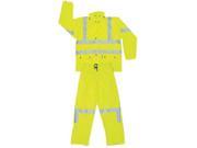 River City Garments Large Fluorescent Lime Luminator .4000 mm Polyester And Polyurethane Flame Resistant 2 Piece Rain Suit With 3M Reflective Stripe Includes J