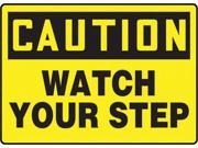 Accuform Signs 7 X 10 Black And Yellow 0.040 Aluminum Fall Arrest Sign CAUTION WATCH YOUR STEP With Round Corner