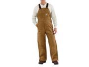 Carhartt 44 X 30 Brown 13 Ounce Cotton Duck Flame Resistant Bib Overall With Zipper And Snap Closure Quilt Lining Elastic Suspenders Nylon Center Release B