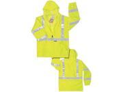 River City Garments 2X Fluorescent Lime PRO Grade Polyester And Polyurethane Rain Jacket With Storm Flap Front Zipper Closure Attached Drawstring Hood And Whit