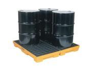 Eagle 51 1 2 X 51 1 2 X 6 1 2 Yellow HDPE 4 Drum Modular Spill Containment Platform With 30 Gallon Spill Capacity Without Drain