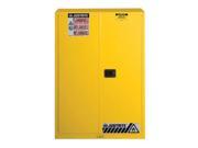 Justrite 45 Gallon Yellow Sure Grip EX 18 Gauge Cold Rolled Steel Safety Cabinet With 2 Manual Close Doors And 2 Shelves For Flammables