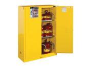 Justrite 45 Gallon Yellow Sure Grip EX 18 Gauge Cold Rolled Steel Safety Cabinet With 2 Self Closing Doors And 2 Shelves For Flammables