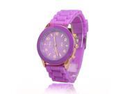Girl Jelly Candy Color Wrist Watch Quartz Silicon Watchband Round Purple
