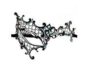 Etang Women Luxury Filigree Venetian Mardi Gras Masquerade Halloween Laser Cut Metal Mask with Crystals MMAK013BLUE