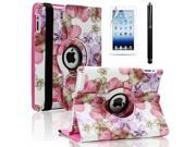 For The New iPad 2 3 4 360 Rotating PU Leather Case Smart Cover Flower Pink