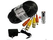 60ft Video Power Cable for Security CCTV 1BNC Coupler Power Supply Adapter