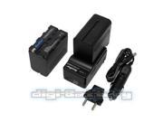 TWO BATTERIES CHARGER Pack SONY NP F950 NP F970 F330 F530 Camera Camcorder Li Ion 7200 mAh Battery X2