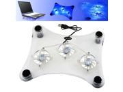 1 PCS USB Laptop Notebook Cooling Cooler Pad 3 Built in Fans with Blue LED 15.4